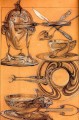 Etudes 1902 crayon gouache Art Nouveau tchèque Alphonse Mucha